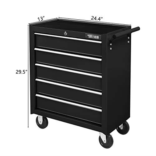 TUFFIOM 5-Drawer Rolling Tool Chest w/Drawers & Lock, Tool Storage Cabinet with Lockable Wheels, Top Cushion & Drawer Liners