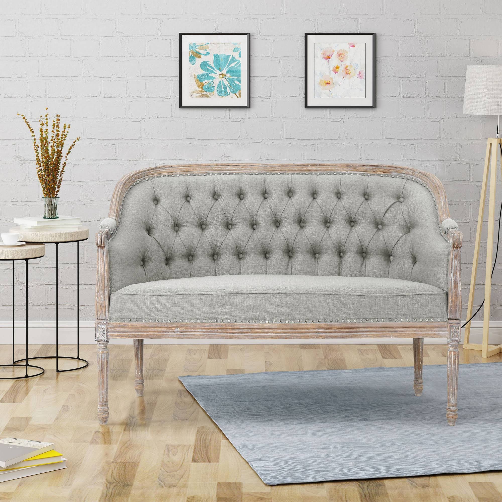 Faye Classical Tufted Loveseat Light Gray - Christopher Knight Home