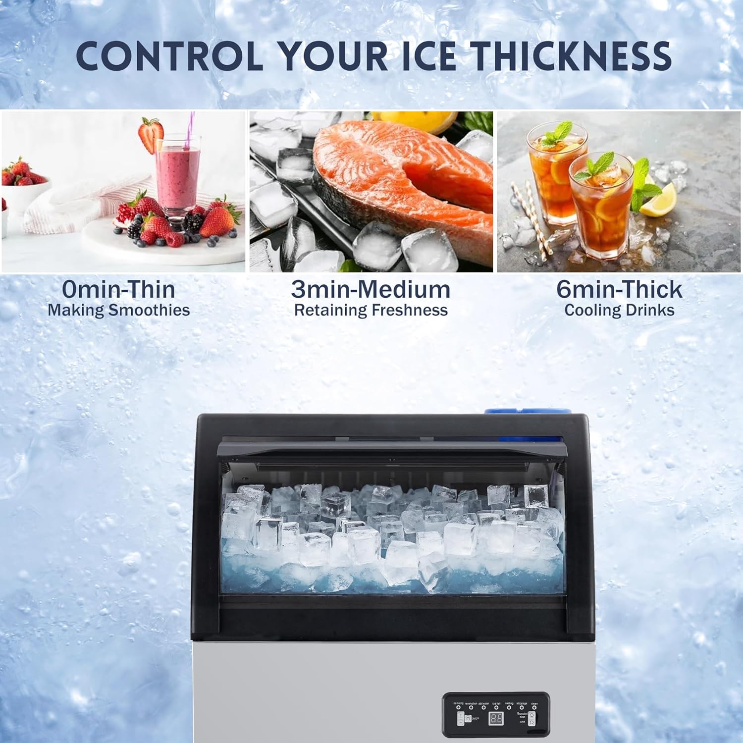 Commercial Ice Maker Machine 100Lbs/24H, Stainless Steel Under Counter Large Ice Machine, 33Lbs Ice Capacity