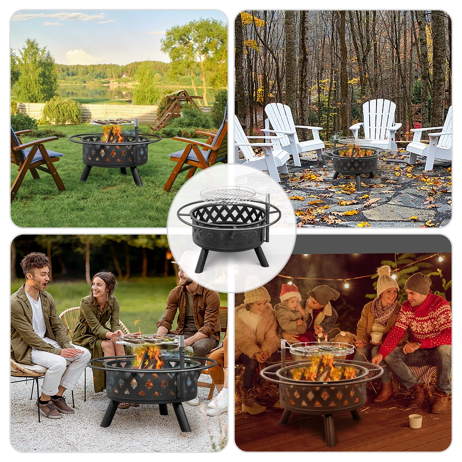 UBesGoo 32 Wood Burning Firepit Garden Square Fire Pit Stove Fire Bowl Patio Firepits Outdoor Black