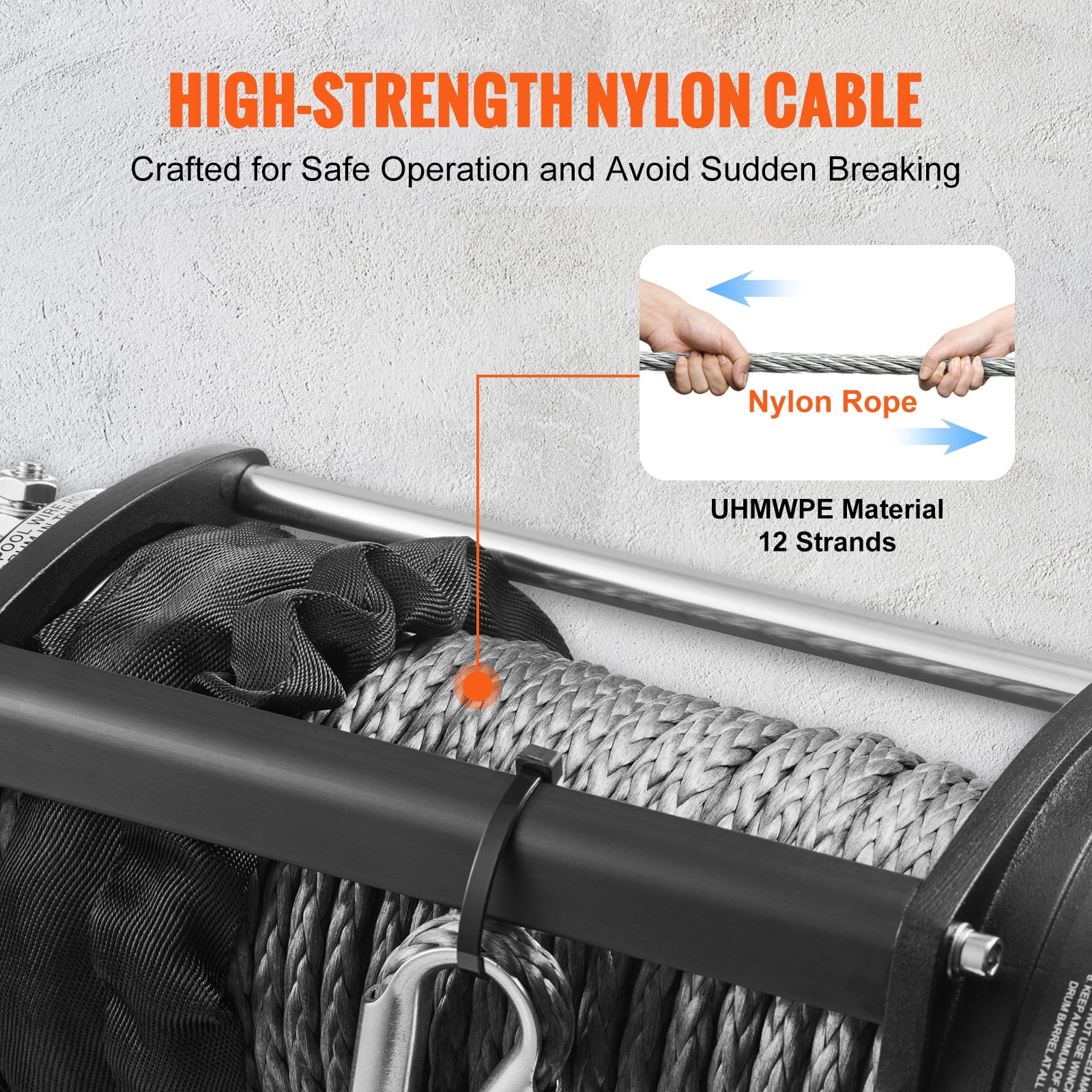 BENTISM Electric Winch, 12V 10,000 lb Load Capacity Nylon Rope Winch, IP67 85ft ATV Winch with Wireless Handheld Remote