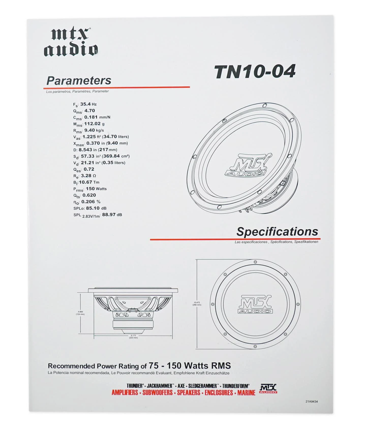 (2) MTX Terminator TN10-04 10” 600 Watt 4 Ohm Car Audio Subwoofers Subs
