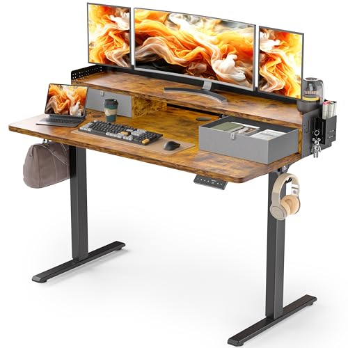 48x24 Inches Electric Standing Desk with 2 Drawers, Height Adjustable Stand up Desk for Home Office, Ergonomic Sit to Stand Table with Storage Shelf