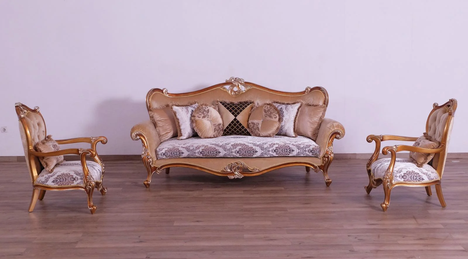 Luxury Black & Sand Wood Trim AUGUSTUS II Sofa Set 3 EUROPEAN FURNITURE Classic