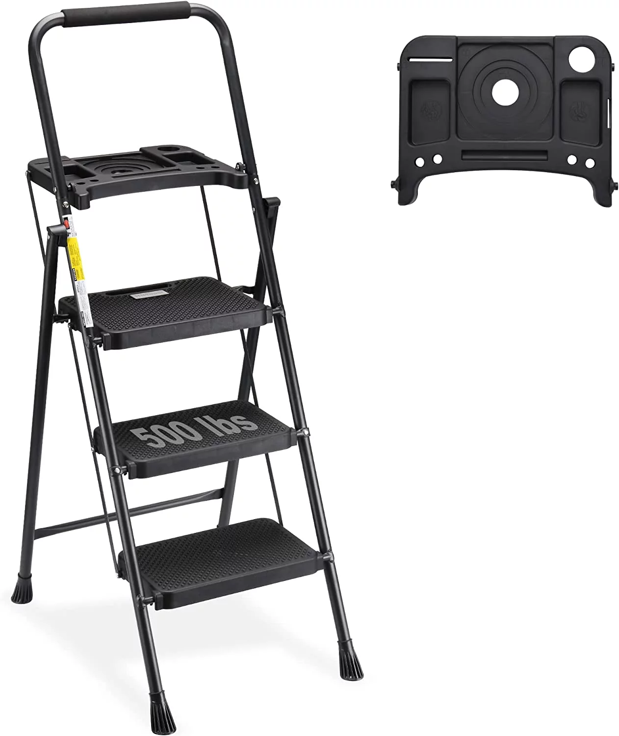 4 Step Ladder with Tool Tray, Folding Step Stool with Wide Non-Slip Pedal and Comfort Handgrip for Household and Office