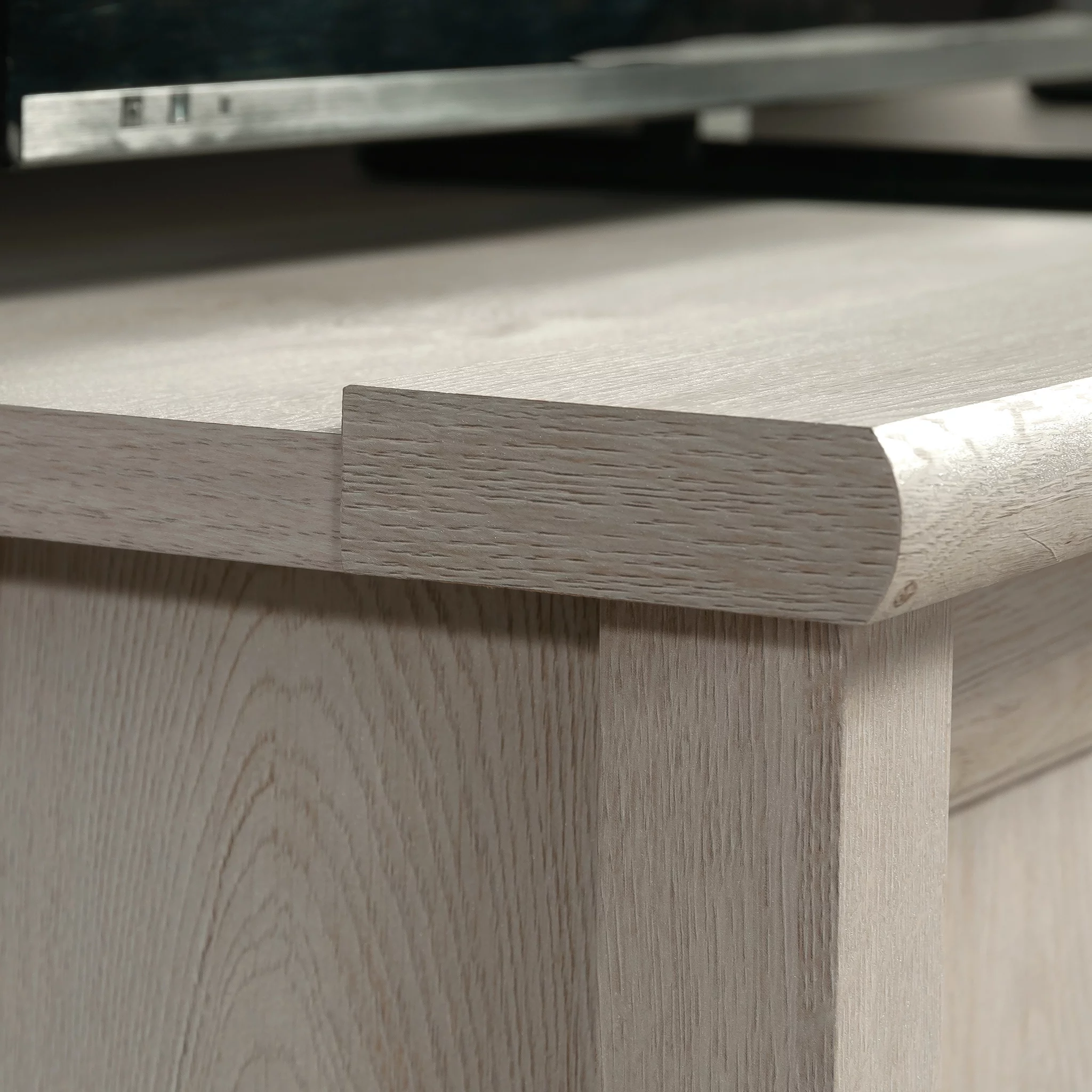 Sauder Edge Water TV Stand with Shelves & Sliding Doors, for TVs up to 65", Chalked Chestnut Finish