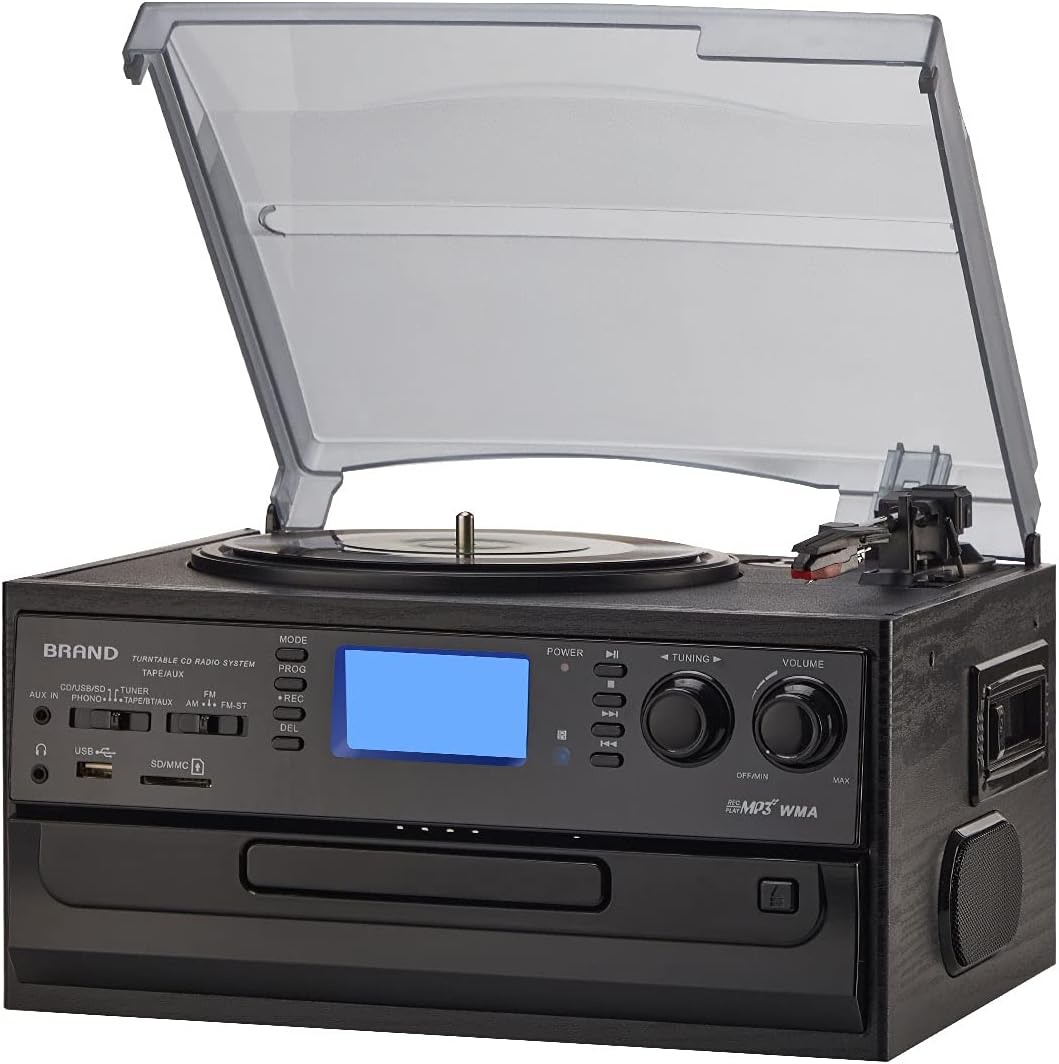 ORCC 10-in-1 Bluetooth Record Player, Turntable for Vinyl Record CD Cassette AUX in to MP3 USB/SD Encoding Convert, 2 Built -in Speaker, Radio