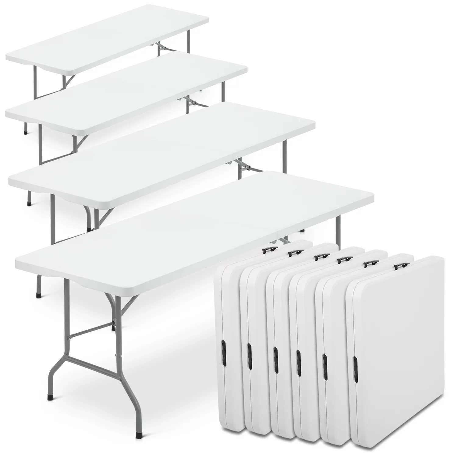 Magshion 10 Pack 8Ft Folding Utility Table Fold-in-Half Portable Plastic Picnic Party Dining Camp Table with Carry Handle, White