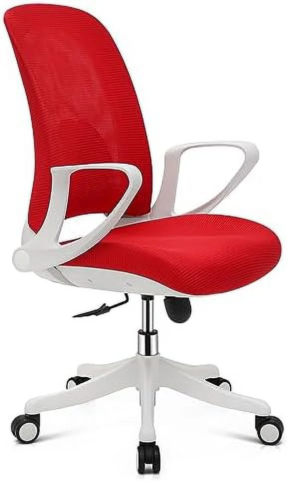 Office Desk Chair Mid-Back Mesh Swivel Chairs  Ergonomic Office Computer Chair with Flip-Up Arms  Red