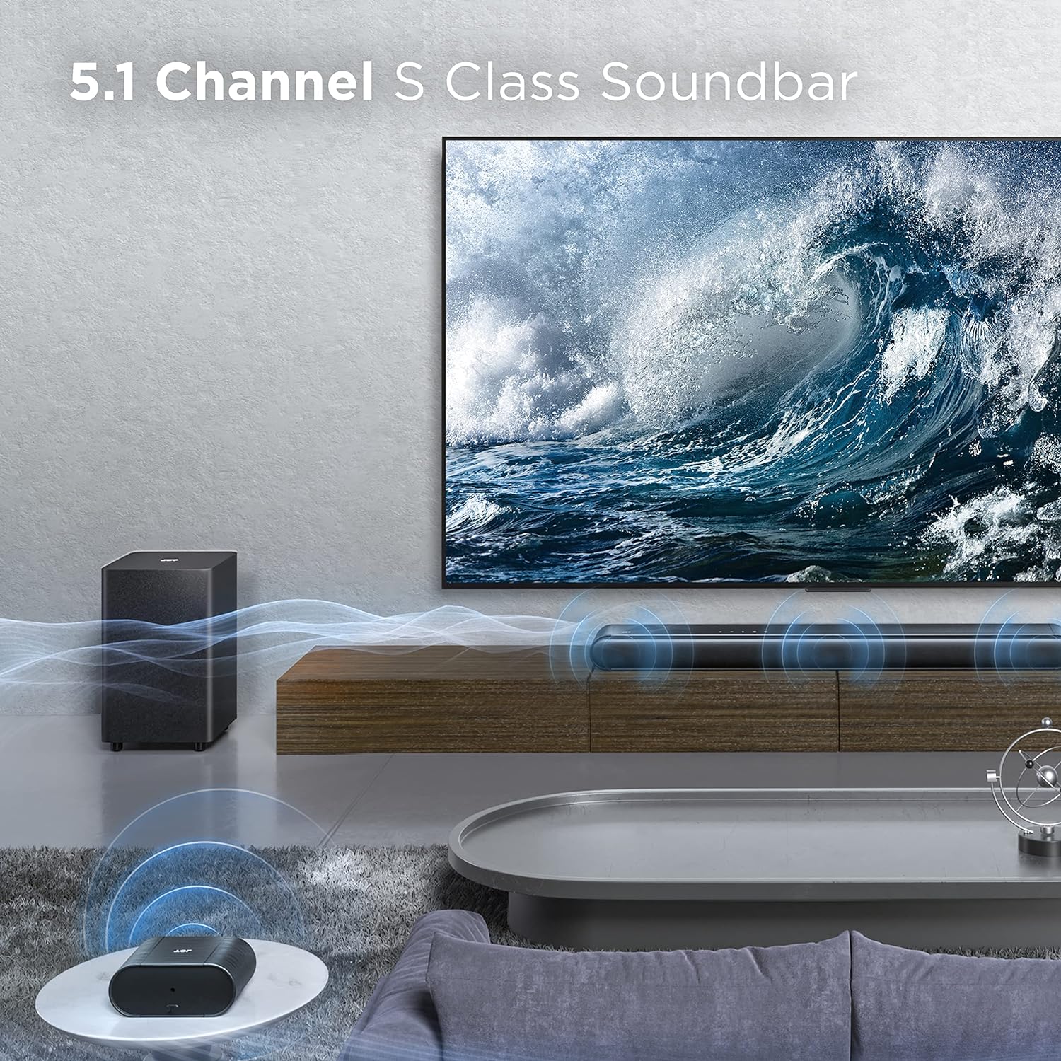 TCL 5.1ch Sound Bar with Wireless Subwoofer (S4510, 2023 - Model), Built-in Center Channel, 2 Rear Surround Sound Speakers, Dolby Audio