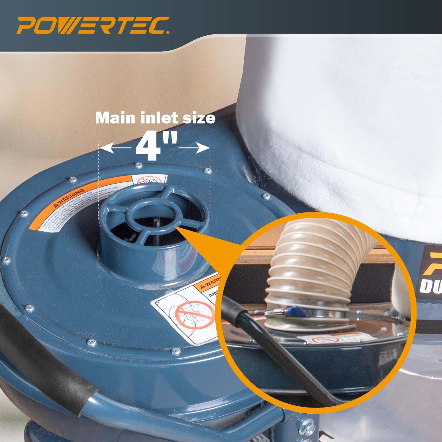 POWERTEC 1 HP Dust Collector with 1 Micron Dust Collector Bags and Mobile Base