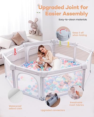 Baby Playpen Playard Foldable, Extra Large Playpen for Babies and Toddlers, Safe Sturdy Baby Fence Play Area with Gate, Removable Bottom