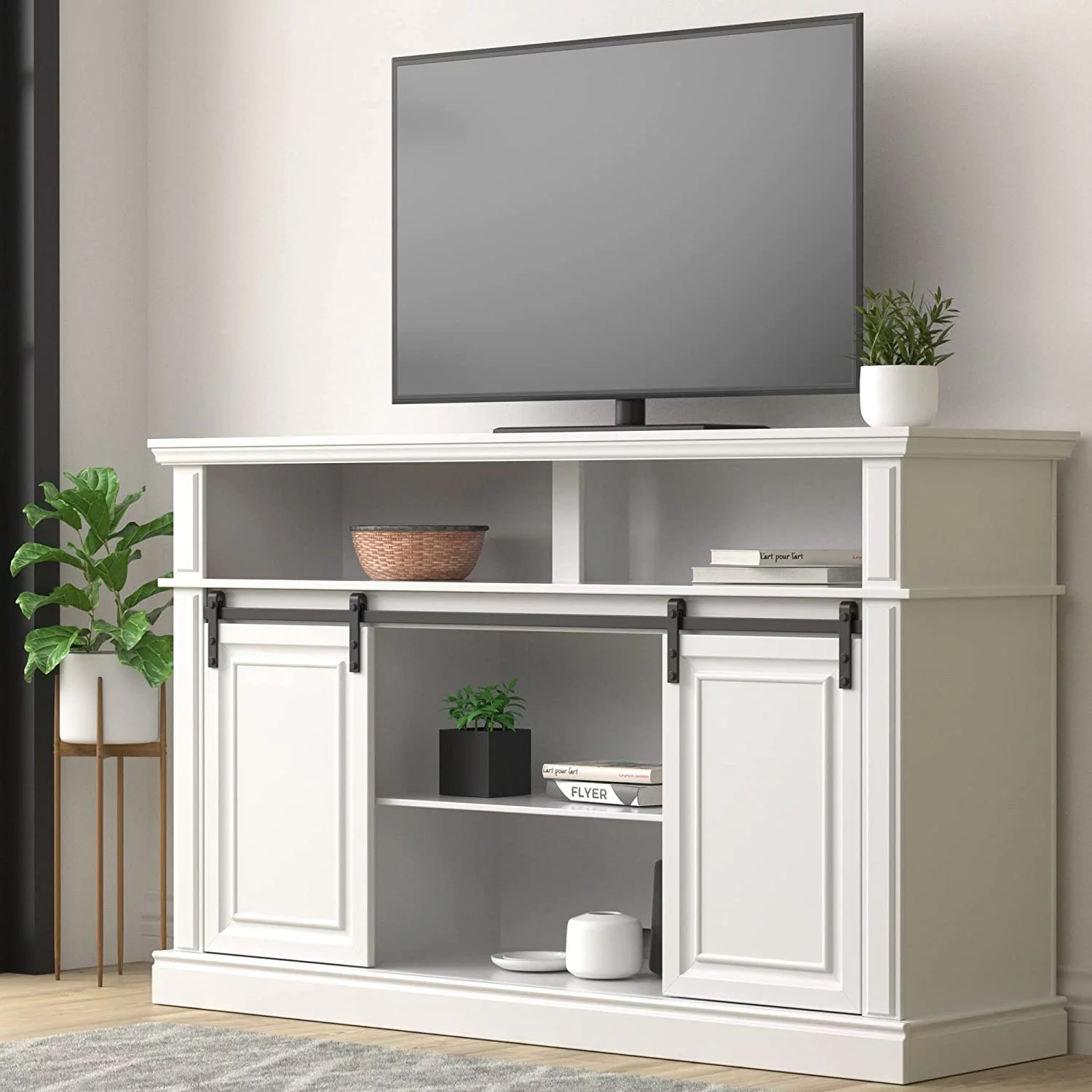 LGHM Fireplace TV Stand, Modern Farmhouse Wood Entertainment Center for 65" TV