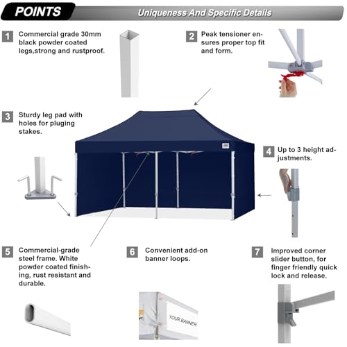 ABCCANOPY Easy Pop Up Canopy Tent with Sidewalls 10x10 Commercial -Series, White