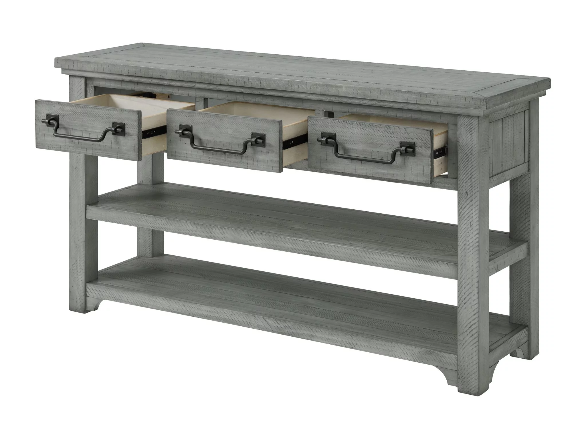 Martin Svensson Home Beach House Dove Grey Solid Wood 3-Drawer Sofa Console Table
