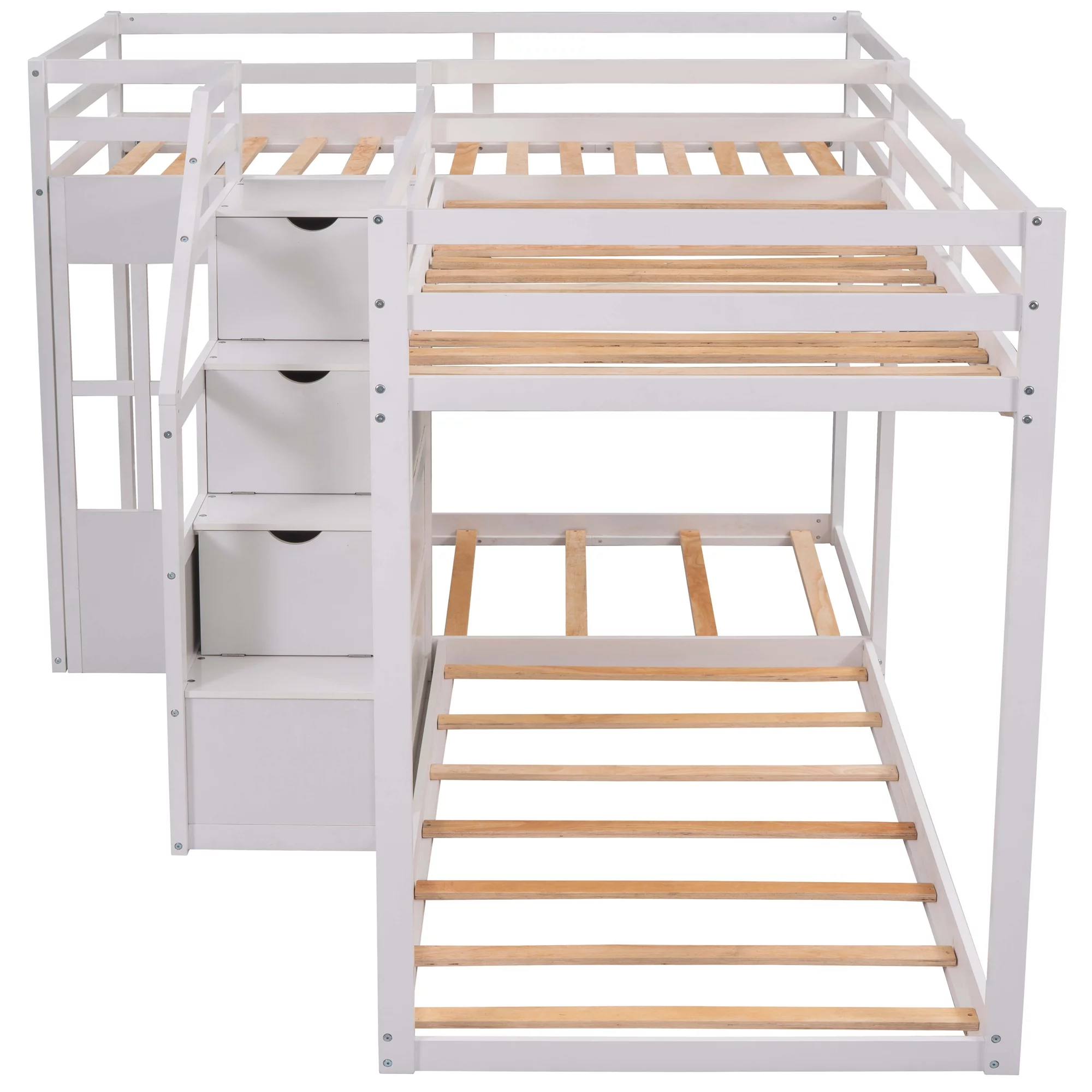 EUROCO Twin over Twin L-Shaped Bunk Bed with Middle Staircase, White - Curated Treasures Market