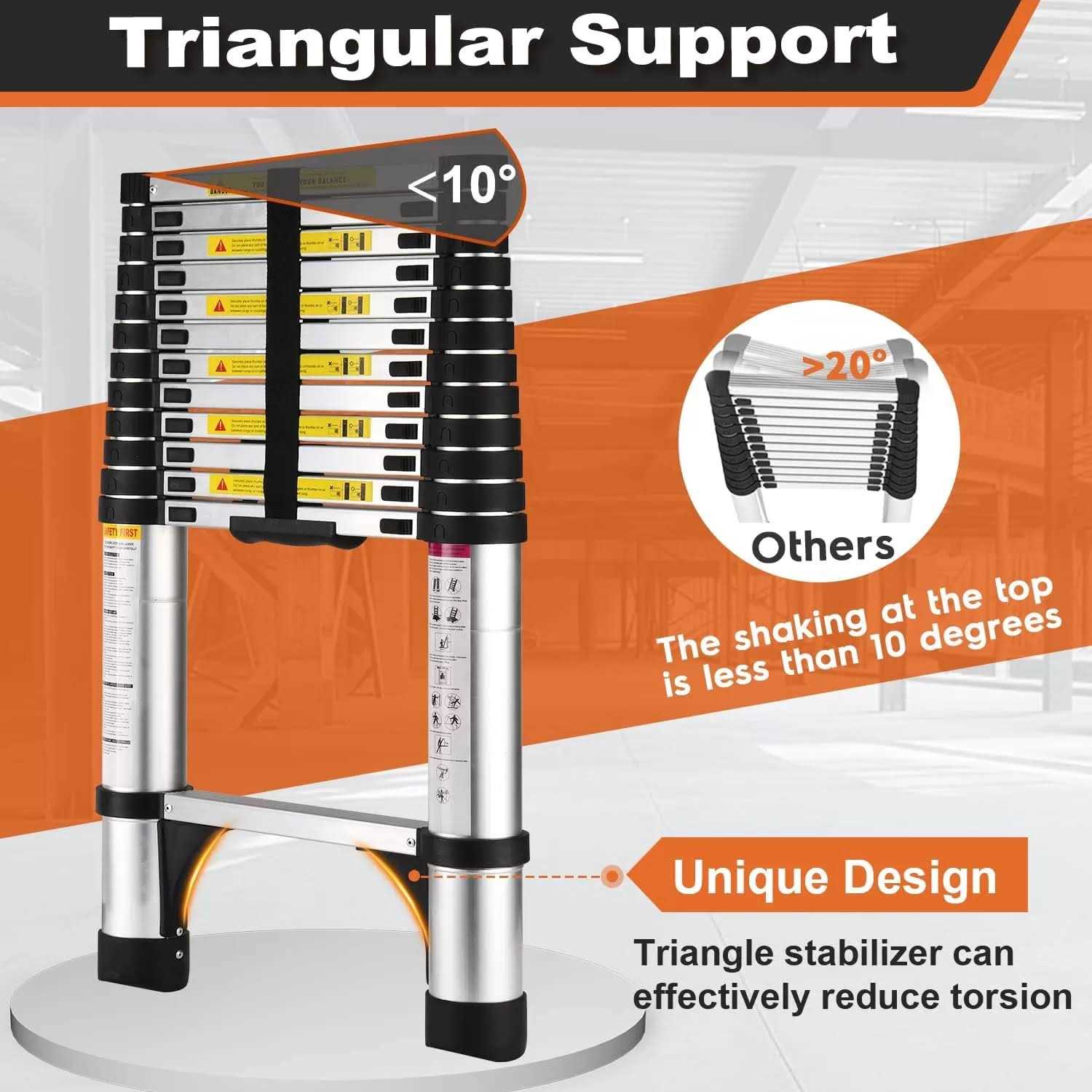 Telescoping Ladder SocTone Aluminum Lightweight Extension Ladder with 2 Triangle Stabilizers - Shop Hardware Tools Online Store