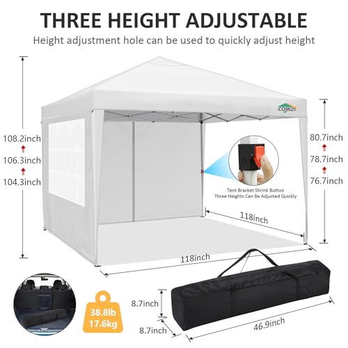 COBIZI 10x10 Pop up Canopy Tent Protable Canopy Tent with 4 Sidewalls Waterproof Commercial Instant Shelter for Parties, Wedding