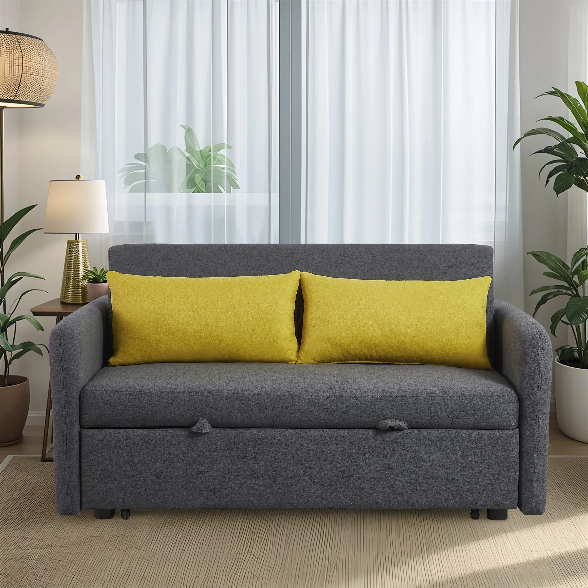 Gexpusm Convertible Sofa Bed with Pull Out Sofa Bed, 55" Loveseat Sleeper Sofa Couch with USB Port and 2 Side Pockets, Gray