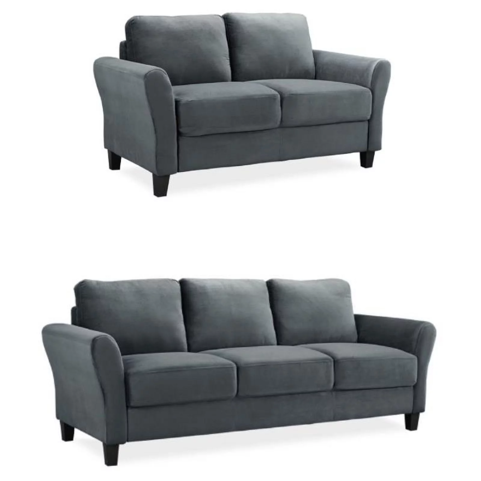 Home Square 2-Piece Set with Upholstery Loveseat and Sofa in Dark Gray