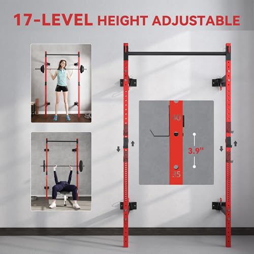 Soozier Wall Mounted Folding Squat Rack with Pull Up Bar, 1000 Pounds Capacity Power Rack