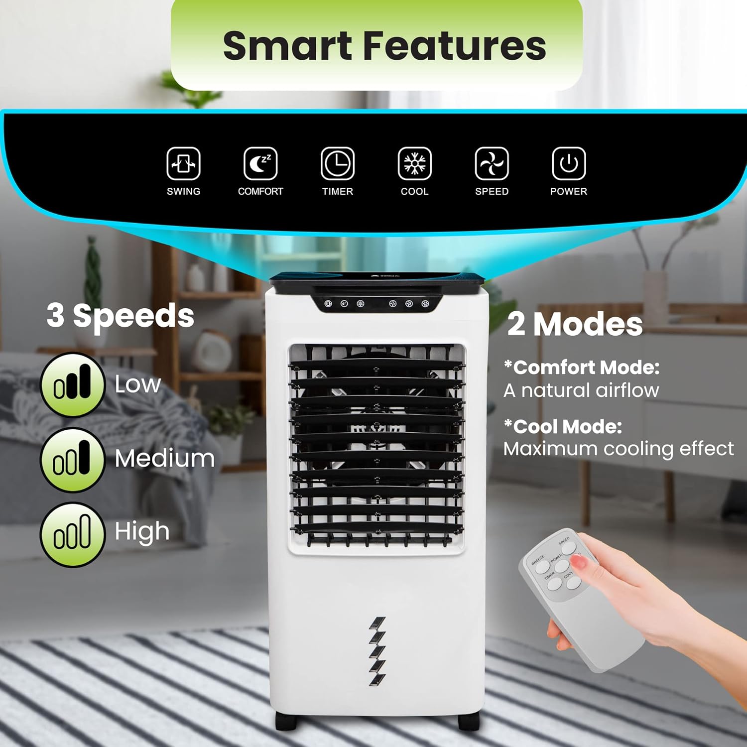 Gorilla Gadgets Powerful Swamp Cooler 5300 CFM, 7 Gallons Water Tank, Portable Indoor Evaporative Air Cooler, Remote Included, Swing Mode
