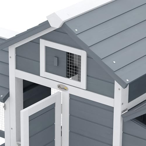 PawHut 59" Small Wooden Chicken coop Hen House Poultry Cage for Outdoor Backyard with 2 Doors, Nesting Box and Removable Tray, Gray