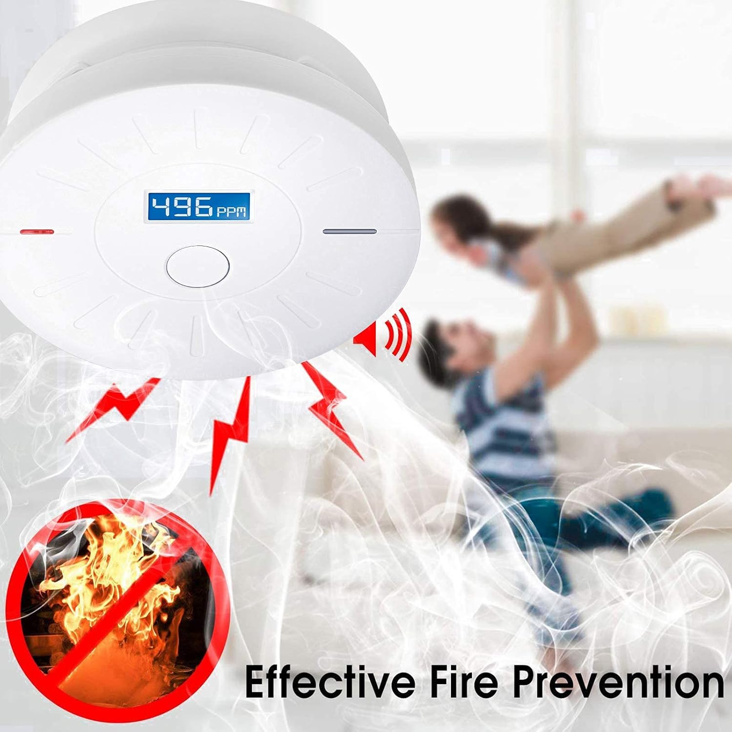 2 Pack 10 Year Battery Operated Smoke and Carbon Monoxide Detector, Portable Fire Co Alarm for Home and Kitchen