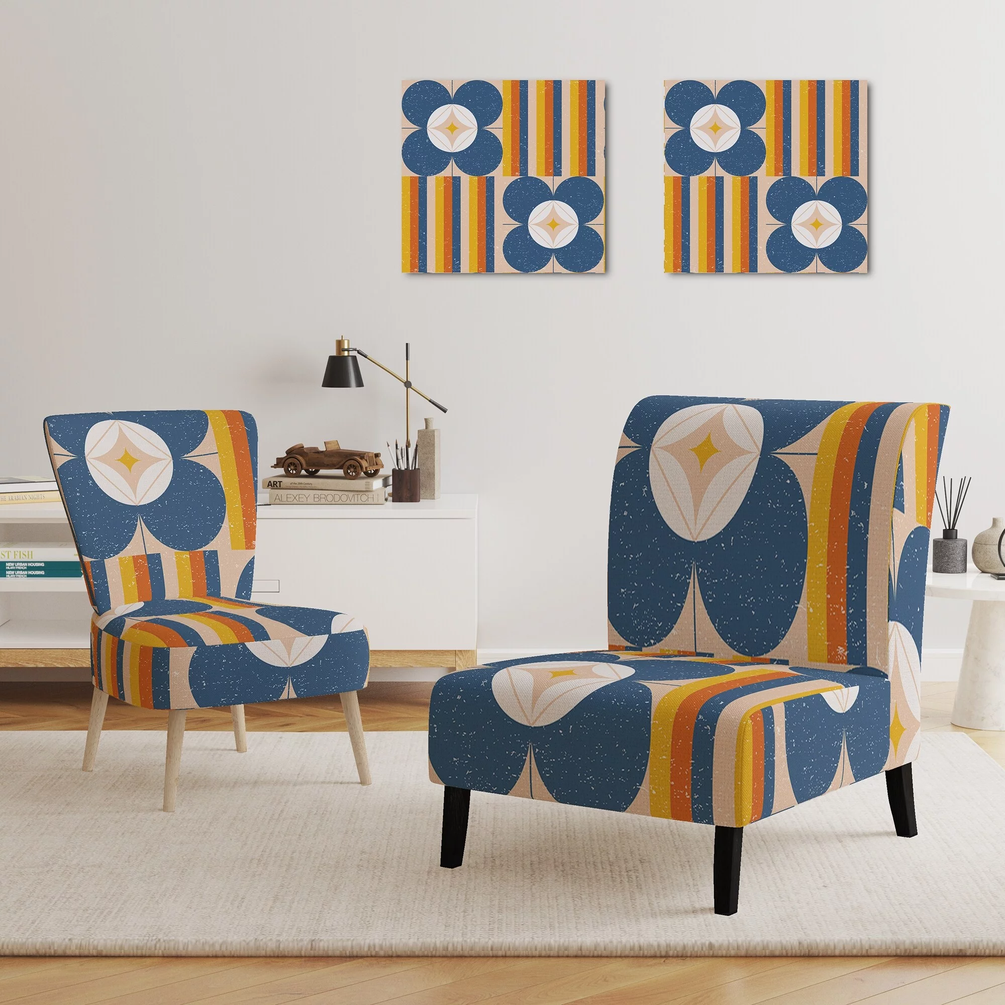 Designart "Retro Floral Pattern XI" Upholstered Mid-Century Accent Chair - Arm Chair