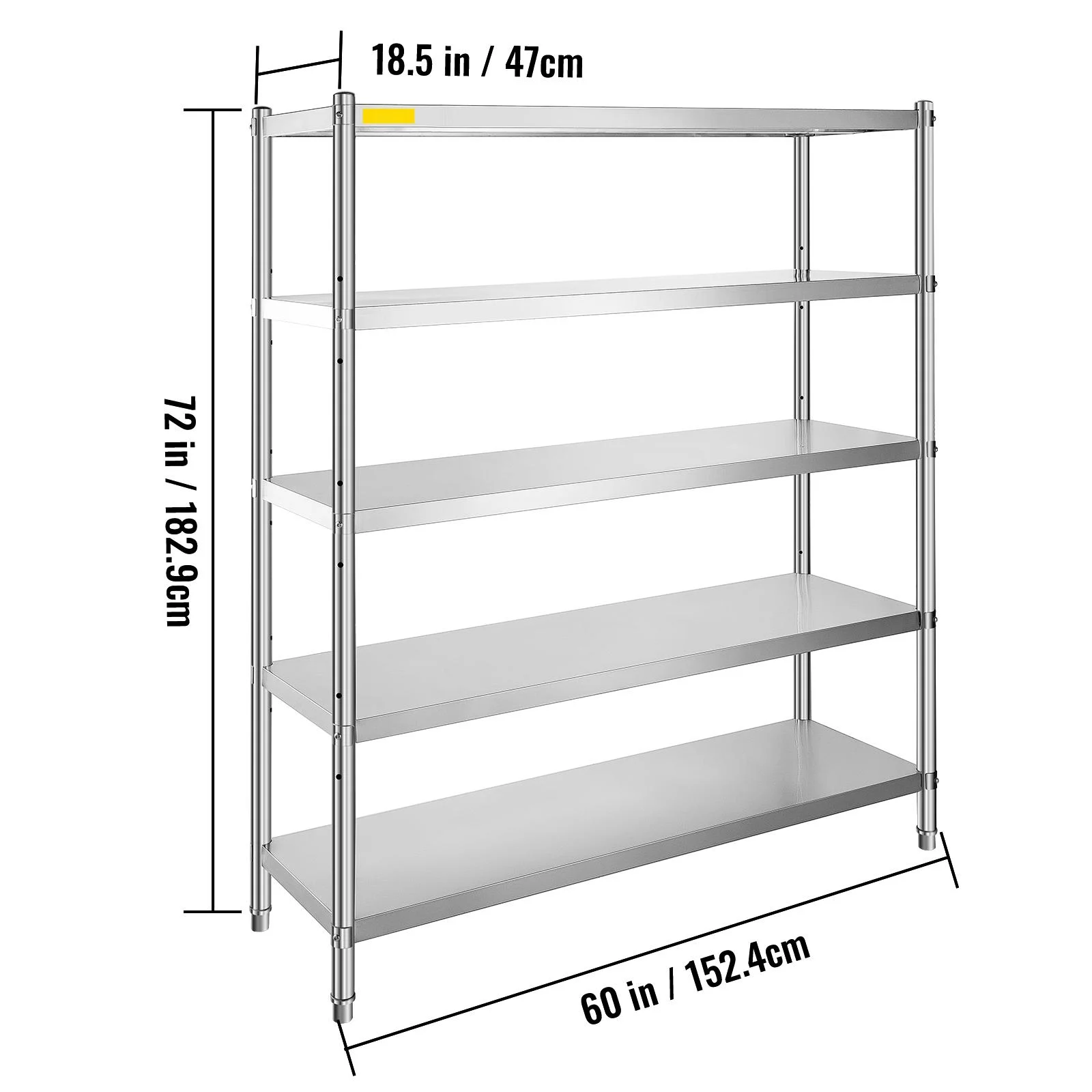 BENTISM Shelving Unit Storage Shelves 60x18.5 inch 5-Tier Stainless Steel 330lb Per Kitchen Shelf