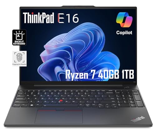 Lenovo ThinkPad E16 Business Laptop (16" FHD+ Display, AMD Ryzen 7 7730U (> Intel i7-1255U), 16GB RAM, 512GB SSD) Fingerprint, Backlit, FHD Webcam