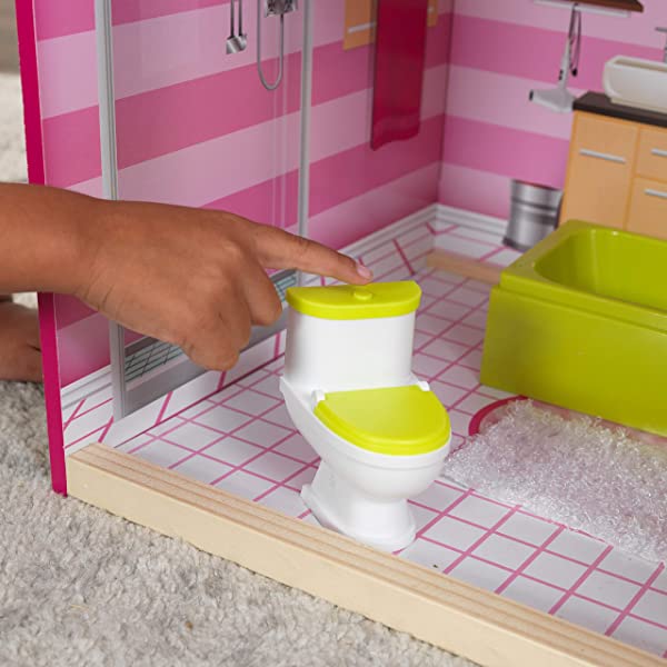 Wooden Modern Dollhouse with Lights & Sounds, Pool and 36 Accessories, Gift for Ages 3+ 49.25" x 25.25" x 46.25"