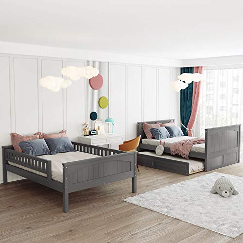 SOFTSEA Twin Over Full Bunk Bed with Slide, Solid Wood Bunk Beds with Stairs for Kids