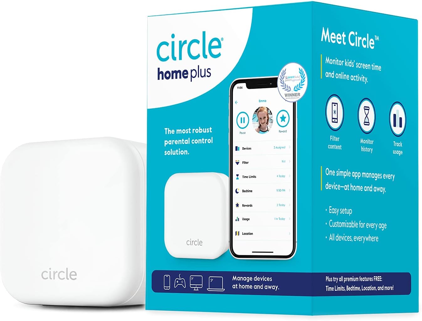 Circle Parental Controls 3 Month Subscription - Internet & Mobile Devices - Works on WiFi, Android & iOS Devices - Control Apps