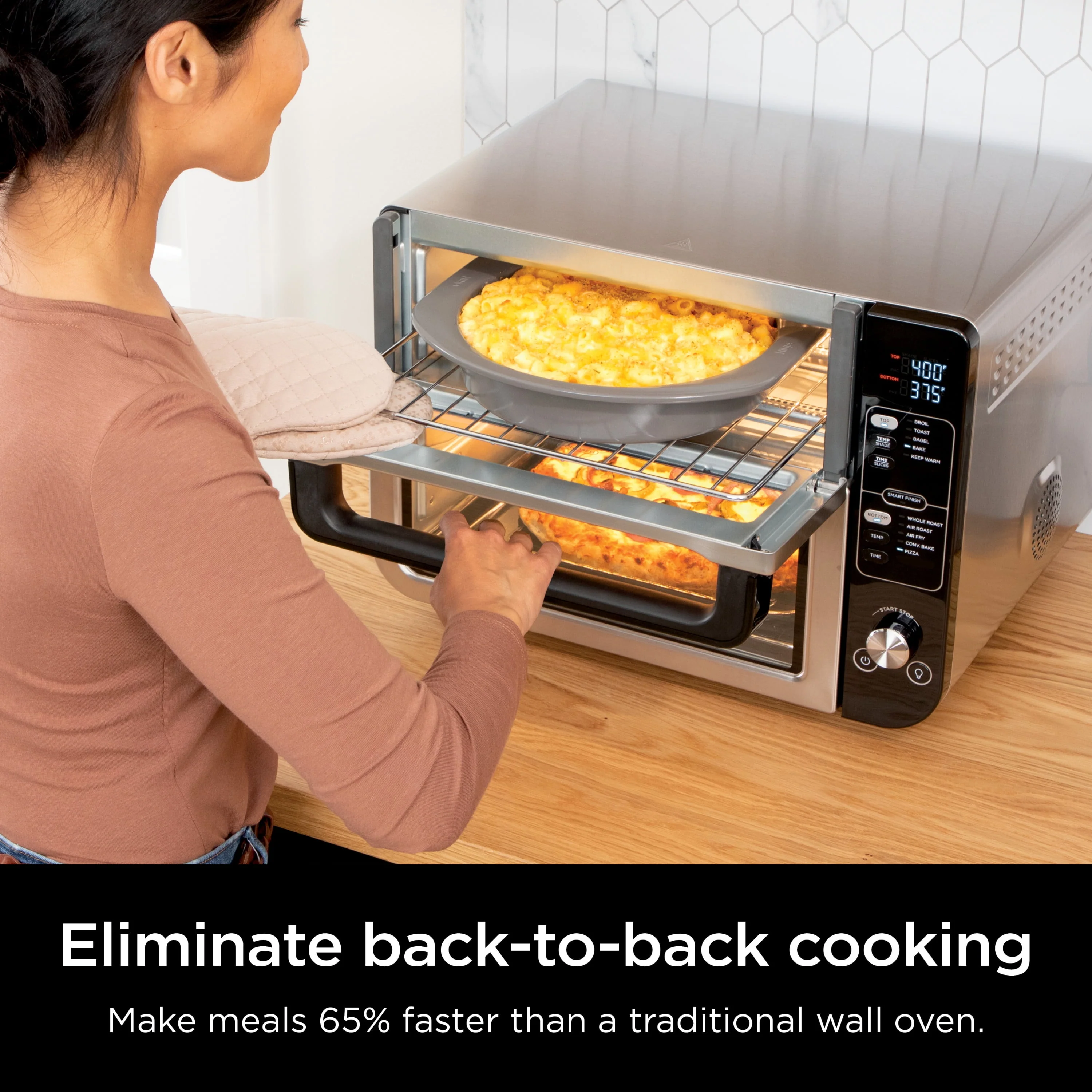 Ninja 10-in-1 Double Oven with FlexDoor, Rapid Top Oven, Convection and Air Fry Bottom Oven, Stainless Steel, DCT400