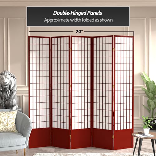 Red Lantern 7 ft. Tall Window Pane Shoji Screen-White-3 Panels Room Divider