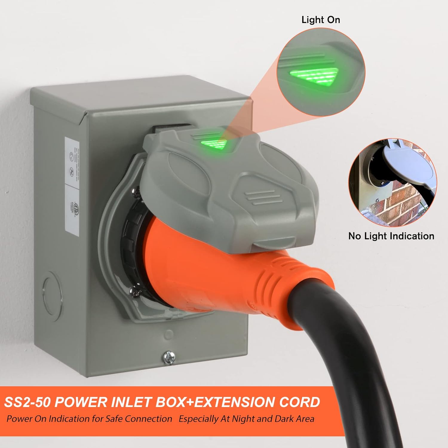 WELLUCK 50 Amp Emergency Power Combo Kit with SS2-50 Inlet Box and 15 FT Power Cord, 50A Generator Power Inlet Box