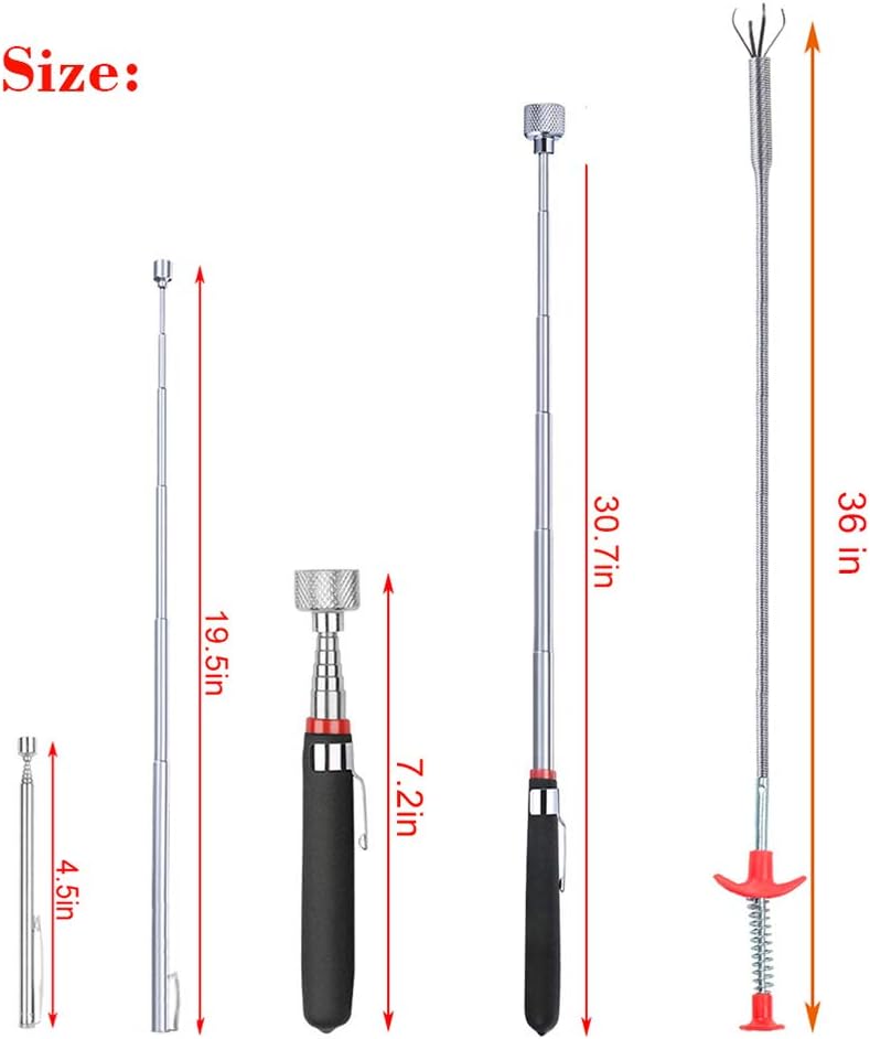 3 Pack Pick-up Tool Set - Extendable Magnetic Pick Up Tools and Flexible Grabber Claw - Retrieving Telescoping Magnet Pickup Tools