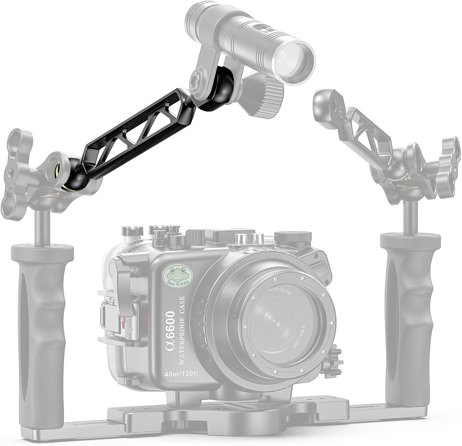 Seafrogs 4&rdquo;Aluminum Alloy Underwater System, Connector Ball Head, Aluminum Alloy Dual Balls Arm for Strobe/Video Light/Diving Camera Tray
