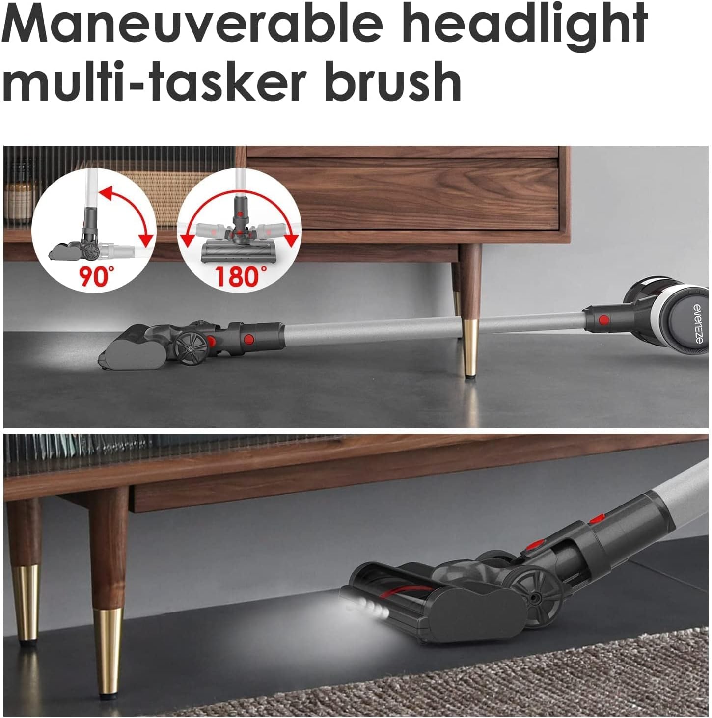 Evereze Cordless Vacuum Cleaner, Cordless Stick Vacuum with 250W 25kPa Powerful Suction, 50Mins Runtime 4 in 1 Lightweight Cordless Vacuum