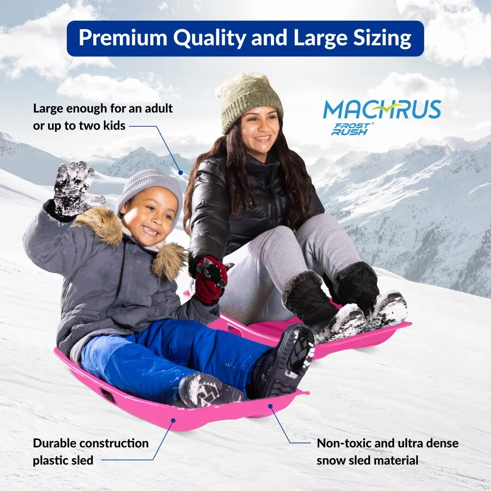 Machrus Frost Rush Snow Sled, Large&nbsp;Plastic Toboggan Sled for&nbsp;Winter Sledding with Attached Pull Rope for Kids and Adults- 1 Pack