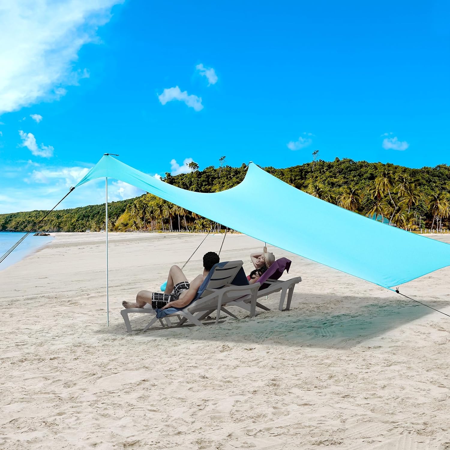 Beach Shade Canopy - Windproof Beach Tent UPF50+, Portable Outdoor Sunshade for Family, Couples