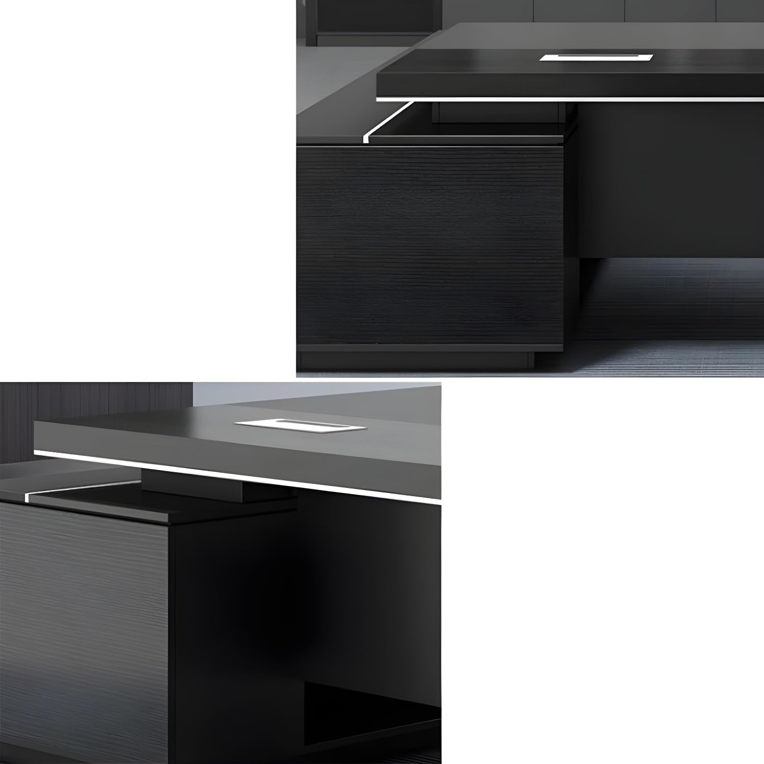 Black L-Shape Office Desk with Cabinet for Boss Supervisor Manager, Wood L Shaped Executive Desk Reception Desks for Home Office