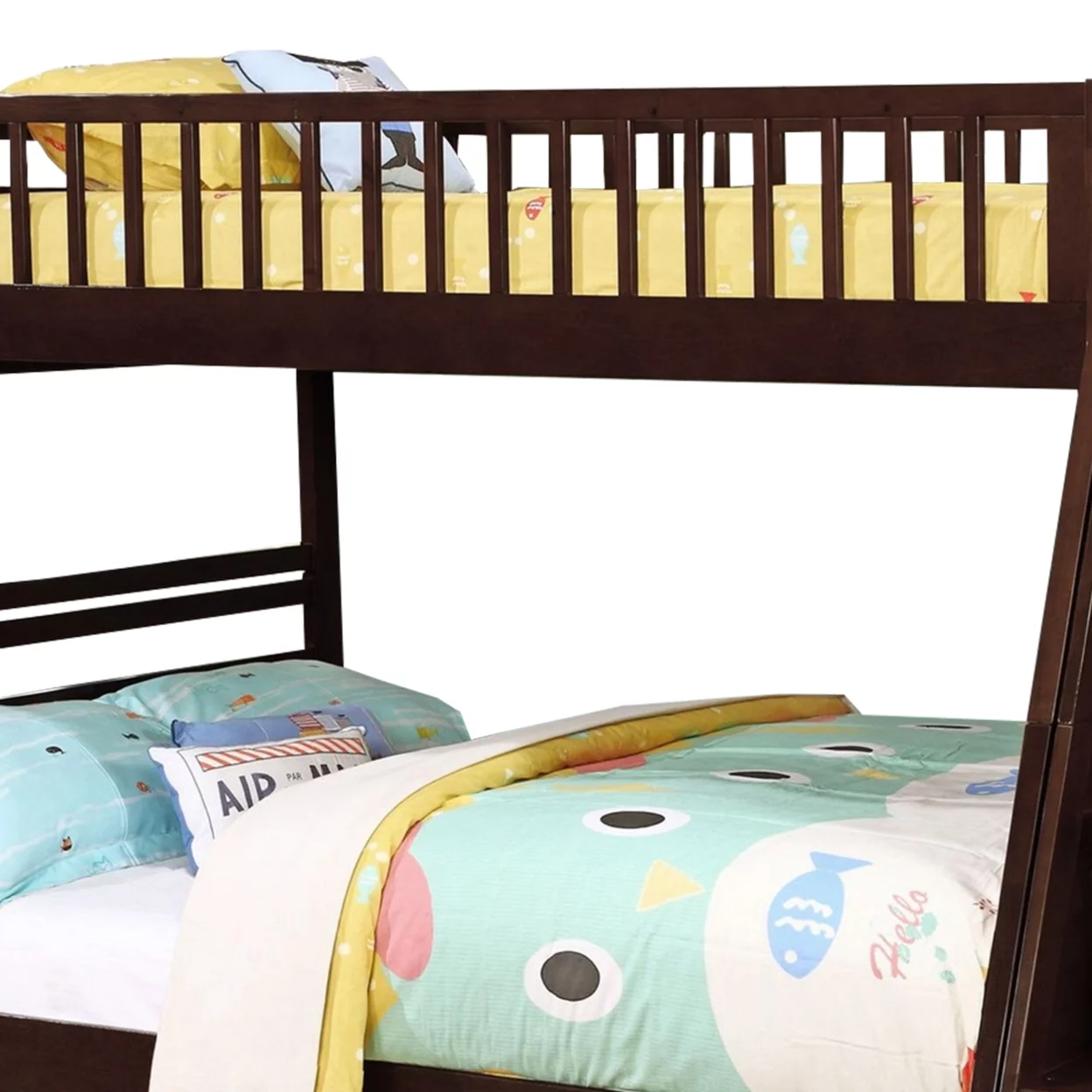 2 Drawer Wooden Twin Over Full Bunk Bed with Storage Staircase, Brown- Saltoro Sherpi