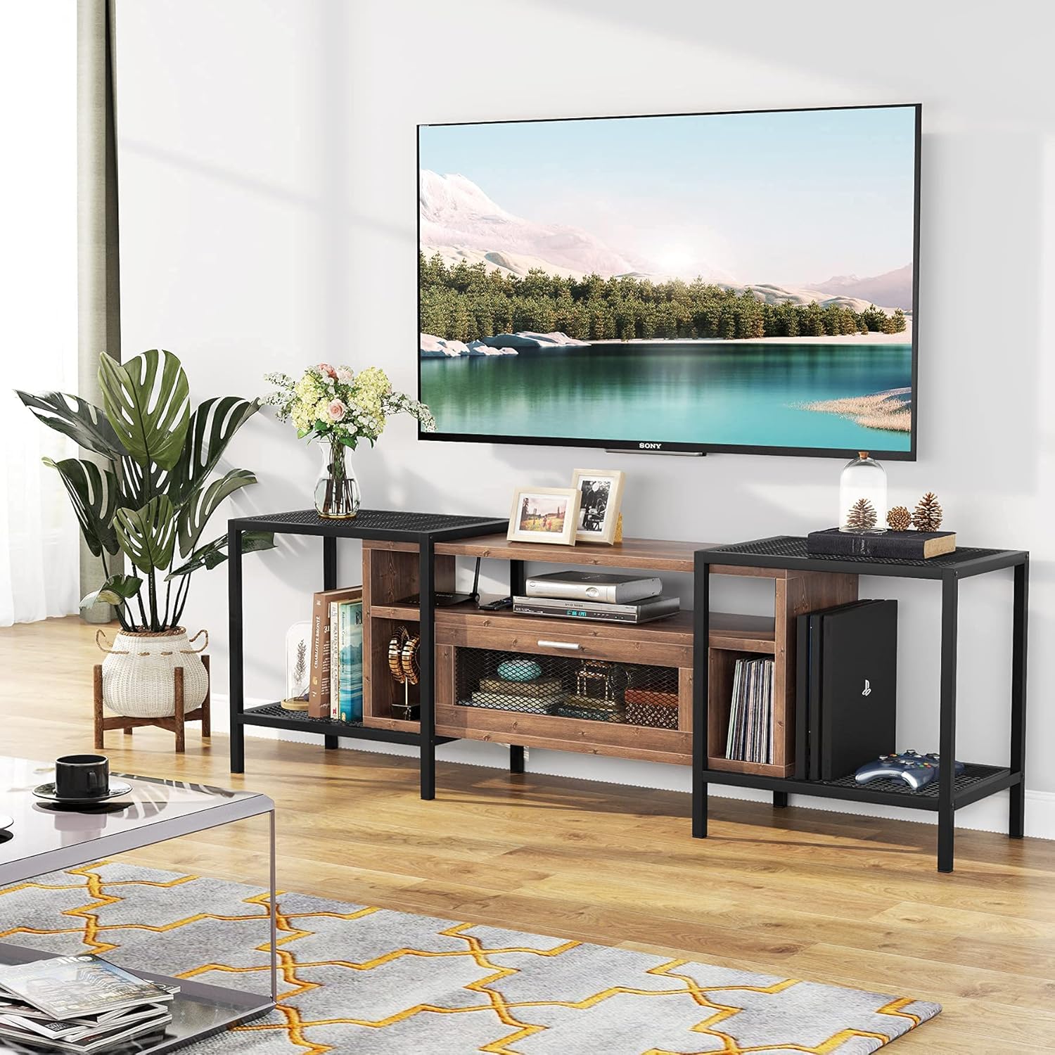 Tribesigns 75 Inch TV Stand for TVs Up to 85 inch, Console Table Entertainment Center with Storage Cabient and Shelves for Living Room