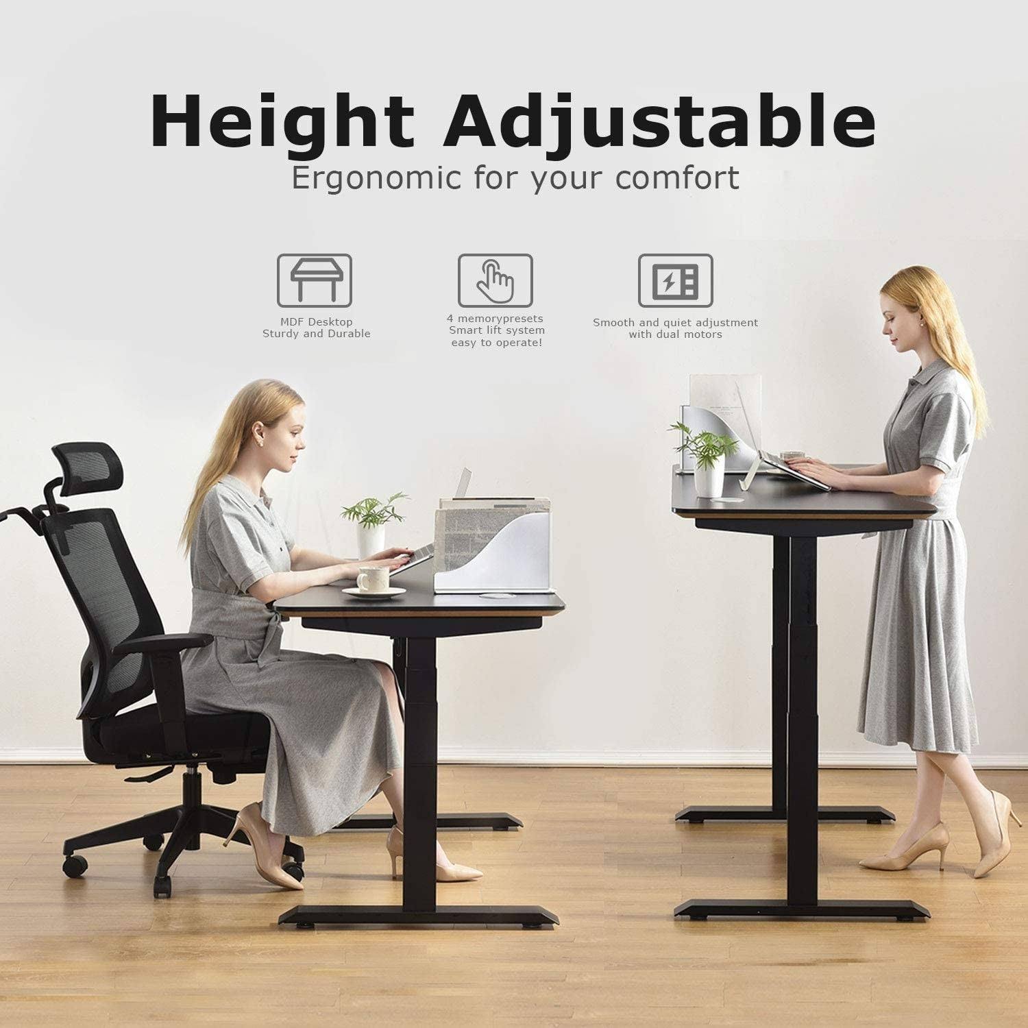 Height Adjustable Standing Desk Electric Dual Motor Black - Brushed