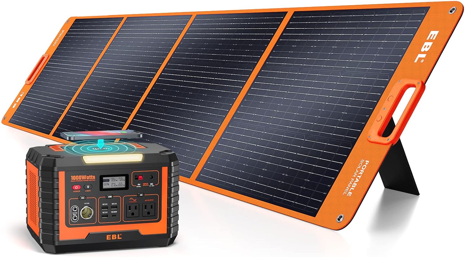 EBL 1000W Solar Generator with 200W Portable Solar Panel, Power Station 1000W, Backup Battery Pack - Solar Kit for RV/Van Camping