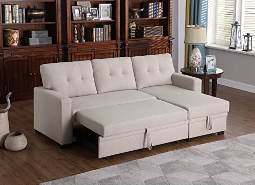 Devion Furniture Regis 4-in-1 Convertible L Shaped Couch with Pull Out Bed and Storage, Sectional Sleeper Sofa with Reversible Chaise for Living Room