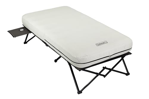 Coleman Queen-Size Airbed Cot Combination, Folding Air Mattress with Steel Frame & Side Table, Battery Pump Included