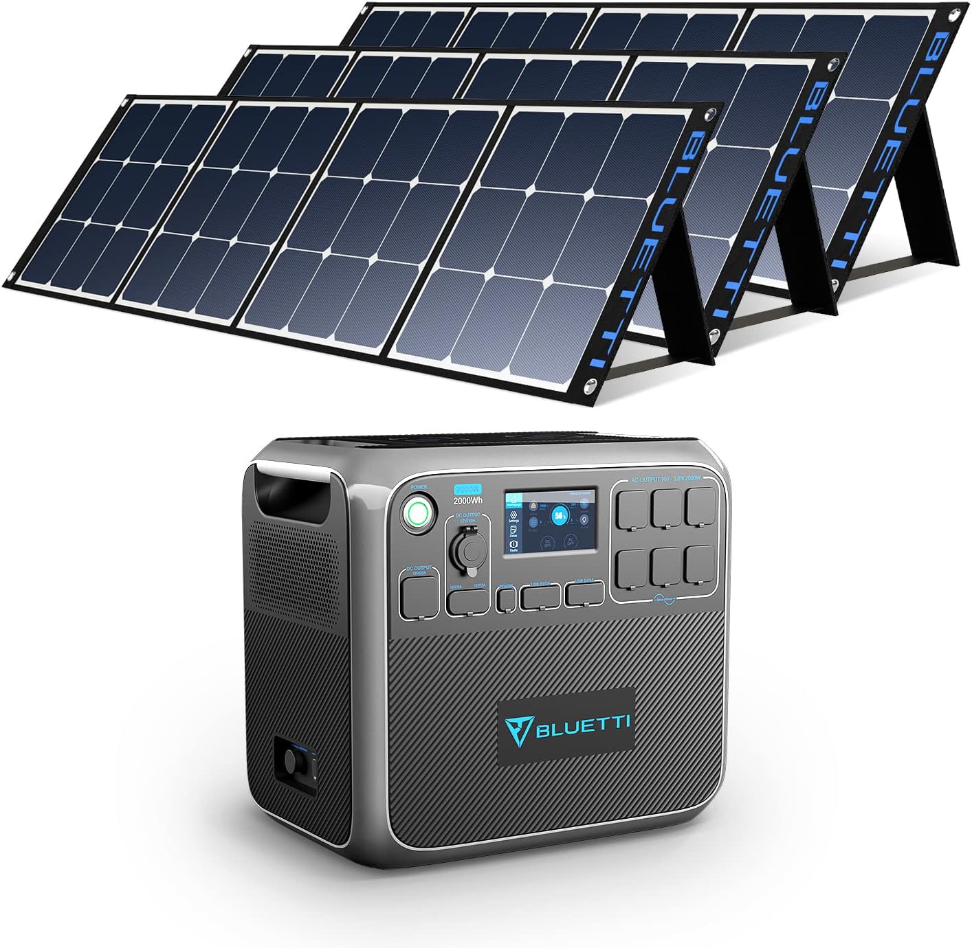 BLUETTI AC200P Solar Generator with Panels Included 2000W Portable Power Station with 3pcs Foldable Solar Panel 120W SP120